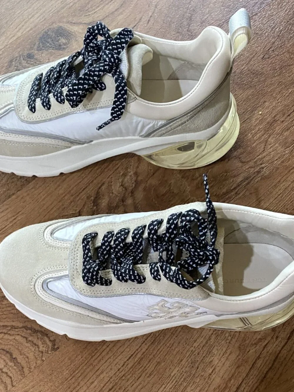 White/Beige Tory BURCH Sneakers with Black/White Shoe Strings-Sz 8